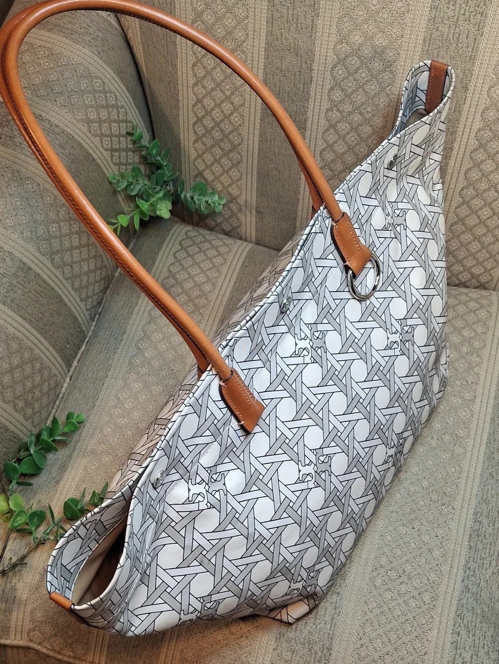 Tory Burch Canvas & Leather Basketweave Large Tote